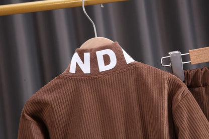 Baby Boys Clothes Suit Children Fashion Autumn/Winter Printed Corduroy Boys' Coat Zipper Long Sleeve Boys' Top+Pants Casual Set