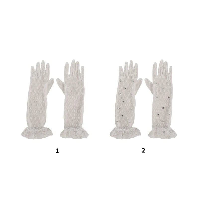 1 pair Lace Gloves for Little Kids Ages 3 to 12 Year Flower Girls Mittens White