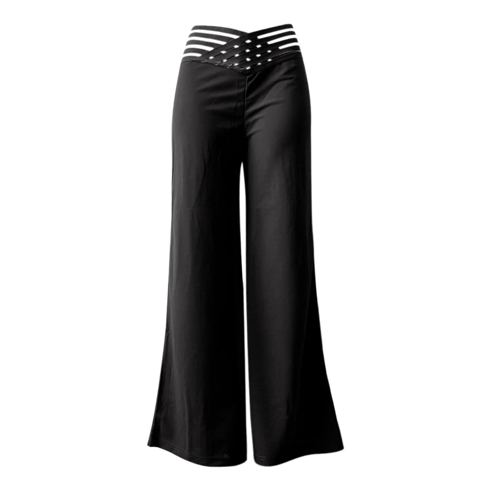 Women Wide Leg Flared Pants  Spring Casual Crisscross Sheer Mesh Patch High Waist Trousers Y2k Streetwear Elegant Work Pant
