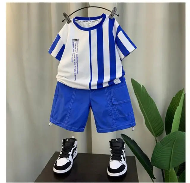 Summer Boy Clothing Suit New Children's Clothes Set Boys Short Sleeve T-Shirt Shorts 2 Piece Set Kids Sportswear Suit 2 4 6 8Y [Avaiilable]