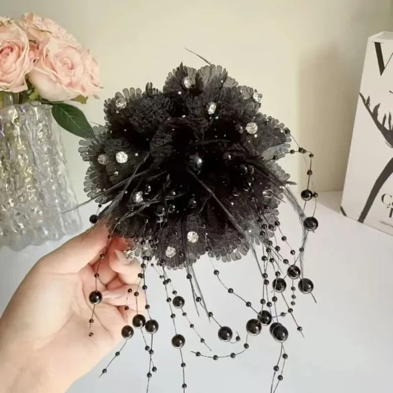 Fashion Fairy Butterfly Feather Tassel Hair Claw Shark Clips Temperament Mesh Flower Claw Clip Women Headwear Hair Accessories
