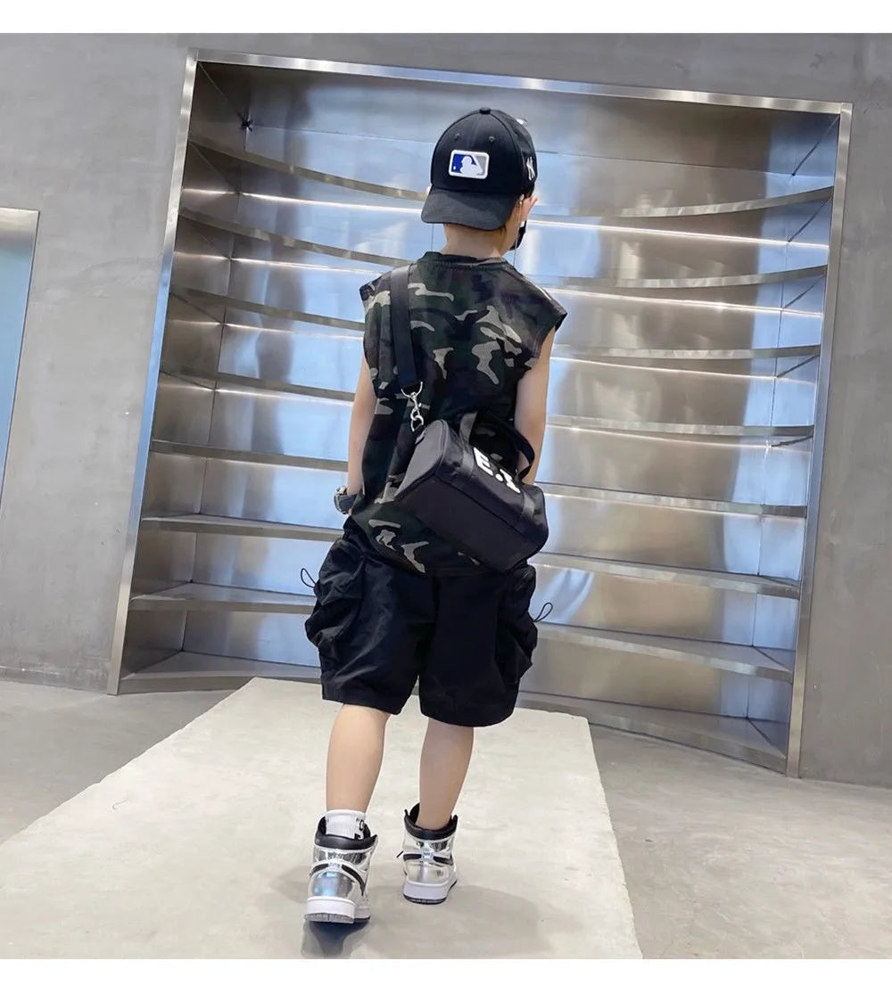 Boys Camouflage Vest Set Summer New Style Children's Sleeveless T-shirt Shorts Two Piece Set