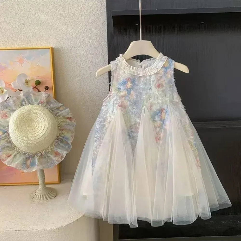 Bear Leader Girl Princess Dress Summer Fashion Sleeveless Ruffled Mesh A-Line Girls Party Dresses 2-7 Years Children's Clothing