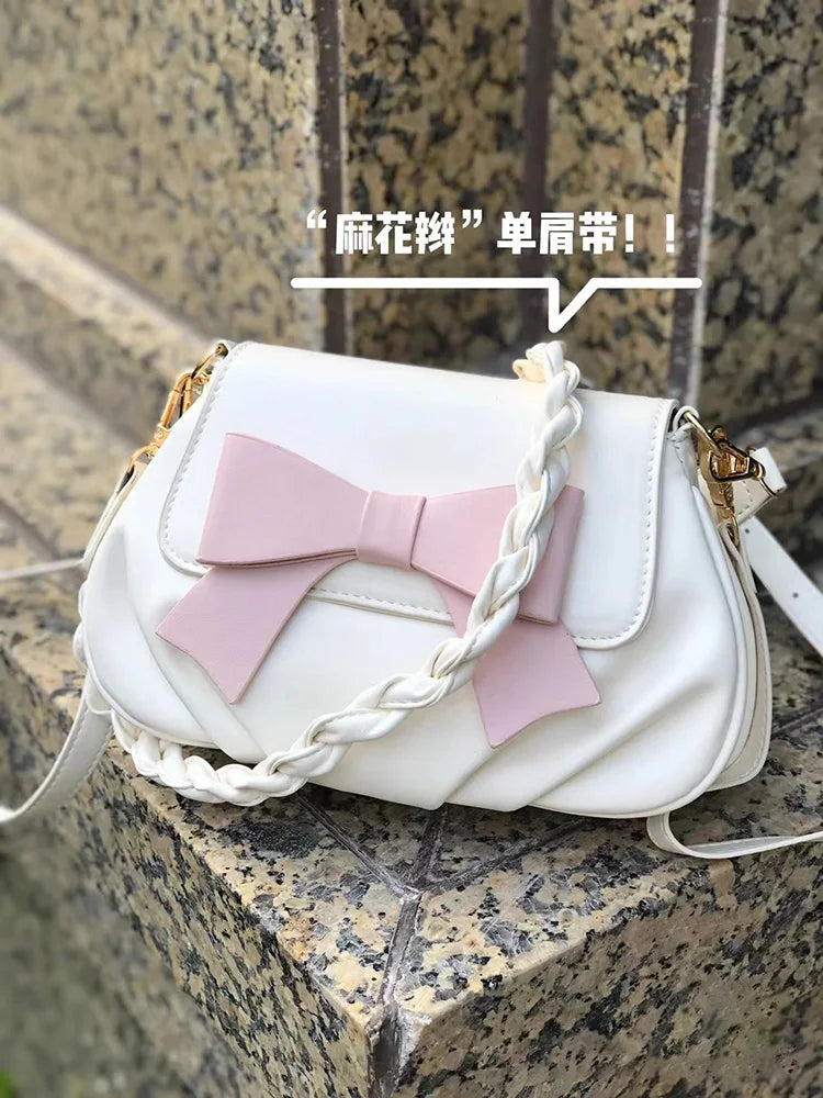 Beautiful Women Bag Bow Small Round Bag Pleated Cloud Bag Soft Versatile Shoulder Messenger Bags