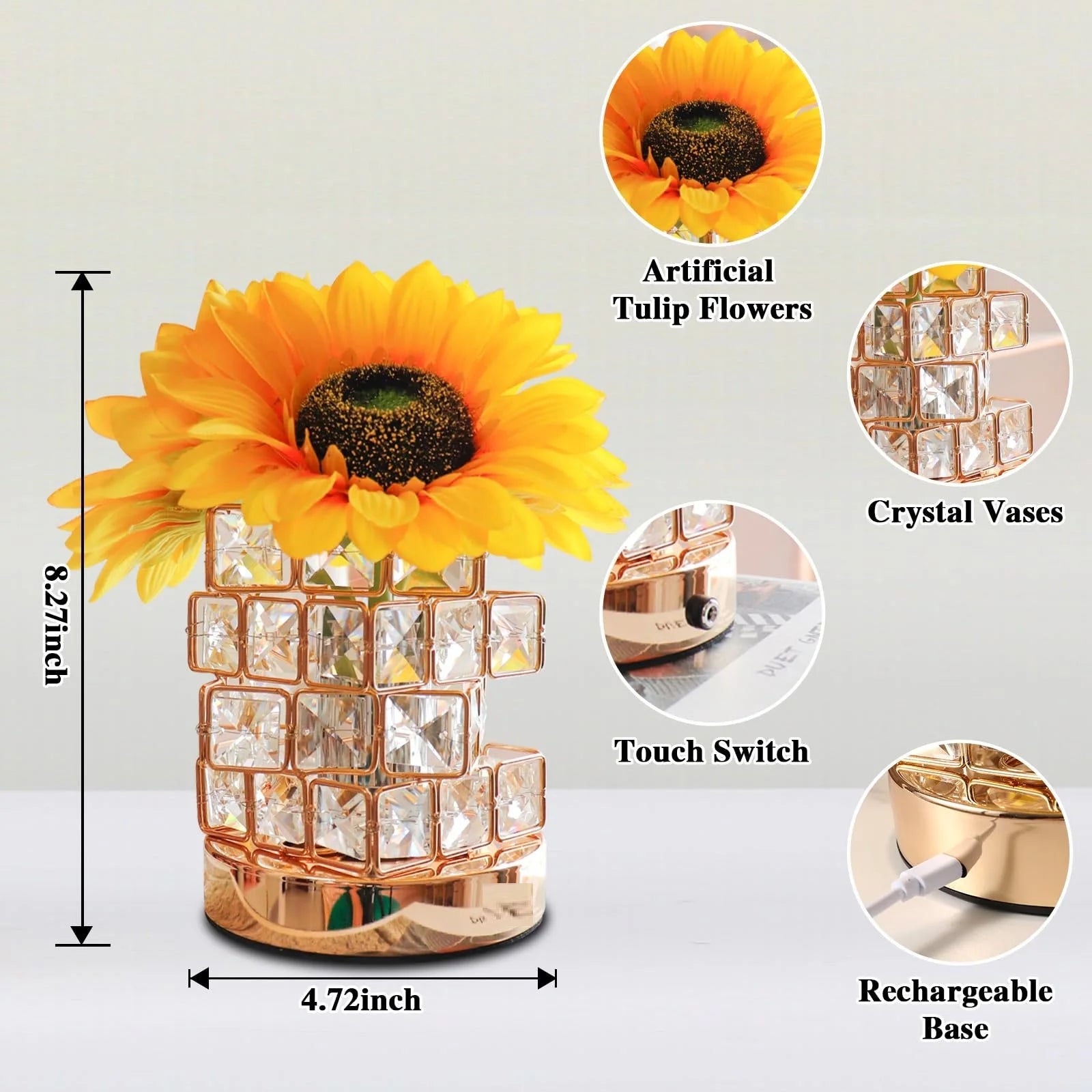Sunflowers Flower Lamp 3 Colour Dimming Small Night Light,Cordless Table Lamp Home Office Decor Birthday Gifts for Women Mom