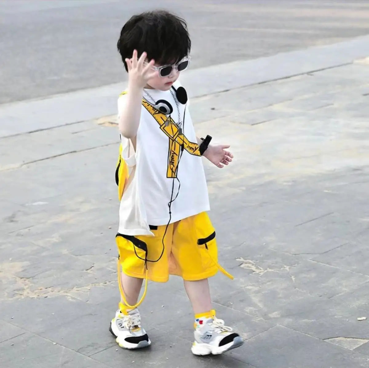 Korean Kids Outfit  Boys Summer Sports Set Outdoor Clothes for Children Pure Cotton Sleeveless T-shirt Shorts Two-piece Set