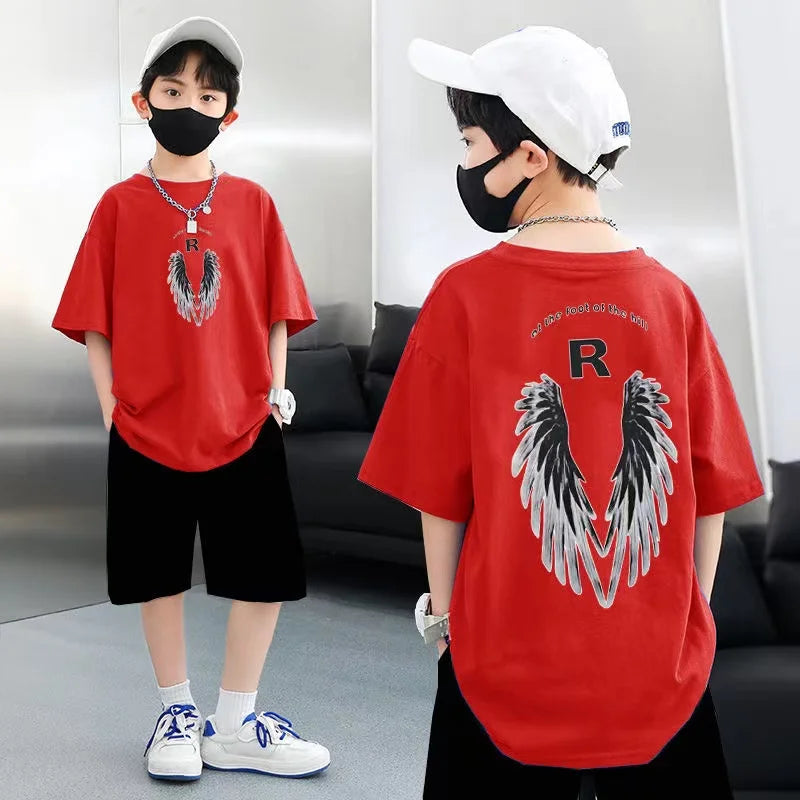 Summer Kid Boys Clothes Set Children Girls Wing Printed Short Sleeve T-Shirts And Shorts 2 Pieces Suit Baby Tracksuits