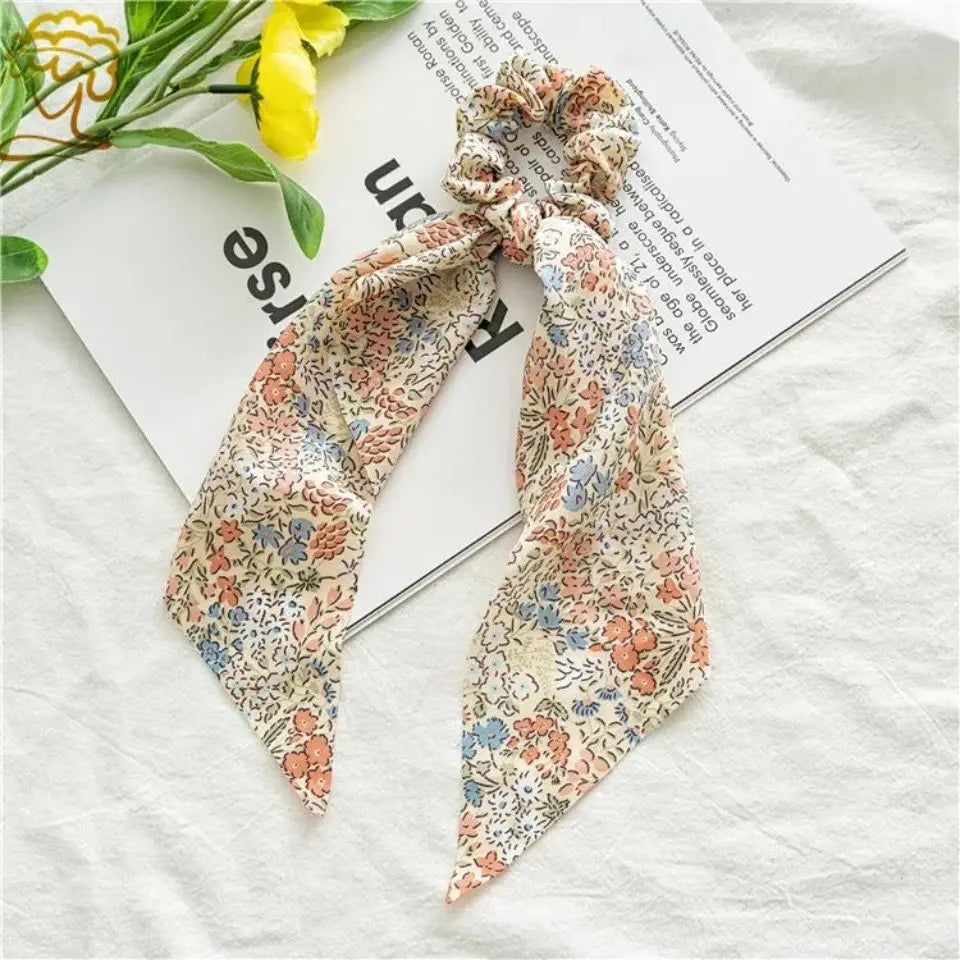 Women's Hair Accessories Girl Lady Elastic Headband Scrunchies With Ribbon Floral Design Trend Bandana Band Headbands Fashion