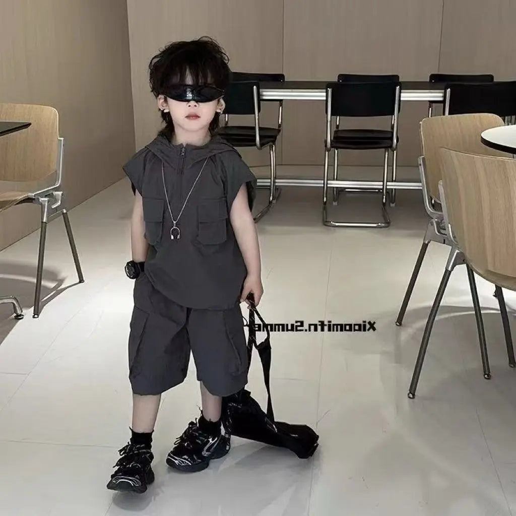 Boys Summer Two-Piece Set Cool Handsome Short-Sleeved Top And Shorts Children's Outfit
