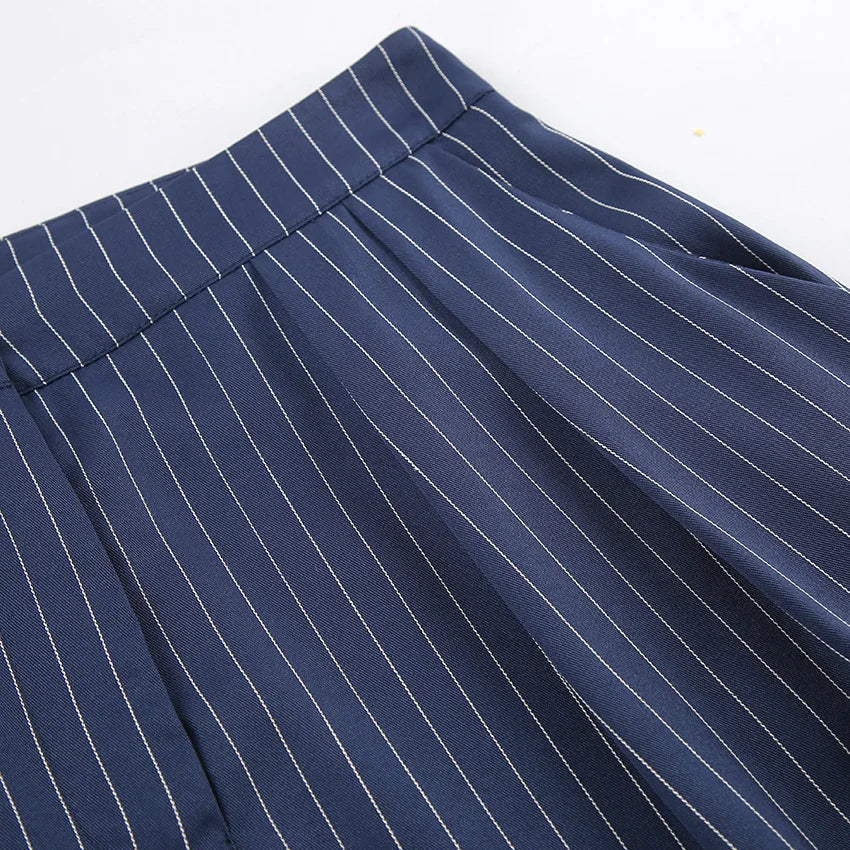 High Waisted Straight Leg Wide Leg Pants For Women's Clothing  Autumn/Winter New Navy Striped Fashionable Casual Pants
