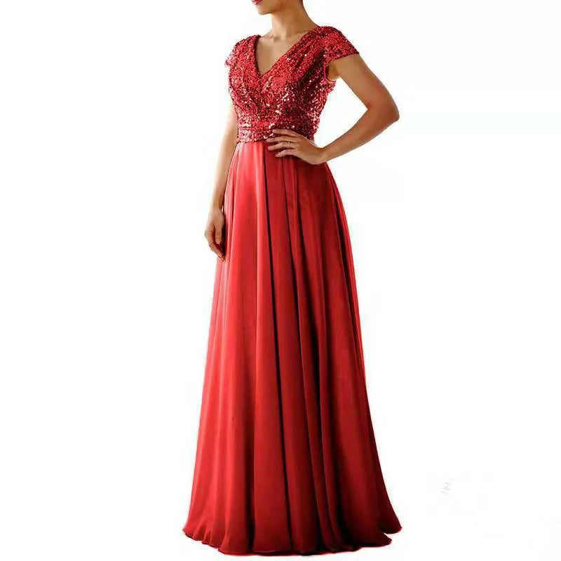 Women Formal Evening Dress Sexy Sequined V Neck Floor-length Dresses for Party Gatherings Banquets Proms Weddings Formal Events