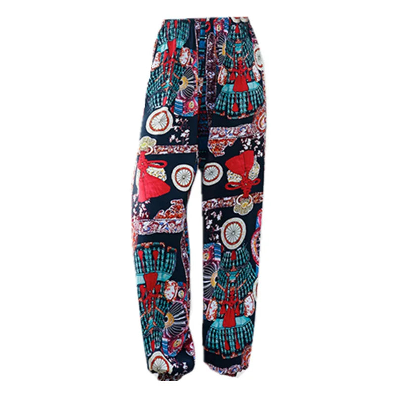 Women's Mosquito-proof Cotton Silk Beach Summer Casual Flower Pants Artificial Cotton Summer Sleeping Pants Thin Adult Bloomers