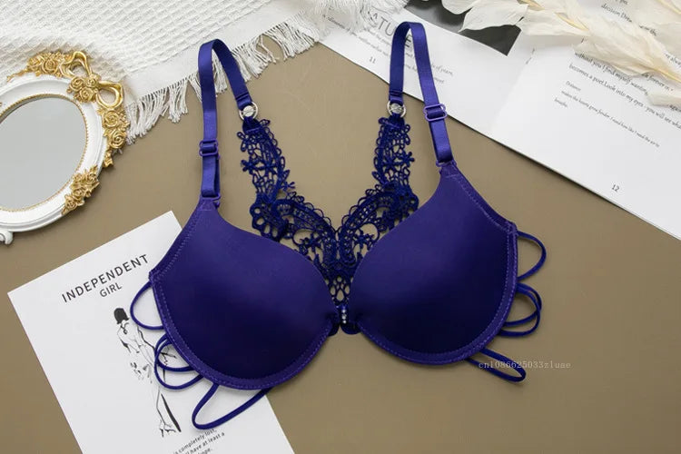 Sexy Woman Silky Underwear Comfortable Adjustable Bra Underwire Back Floral Embroidery Seamless Bra for Women Intimate Sleepwear