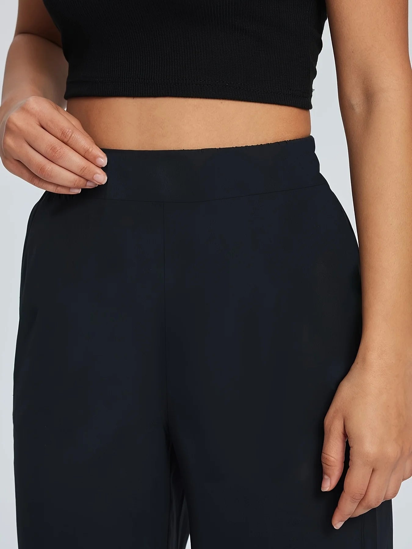 Sophisticated Straight Leg Trousers Women Elastic Waist Slimming Black Daily Office Casual Pants 