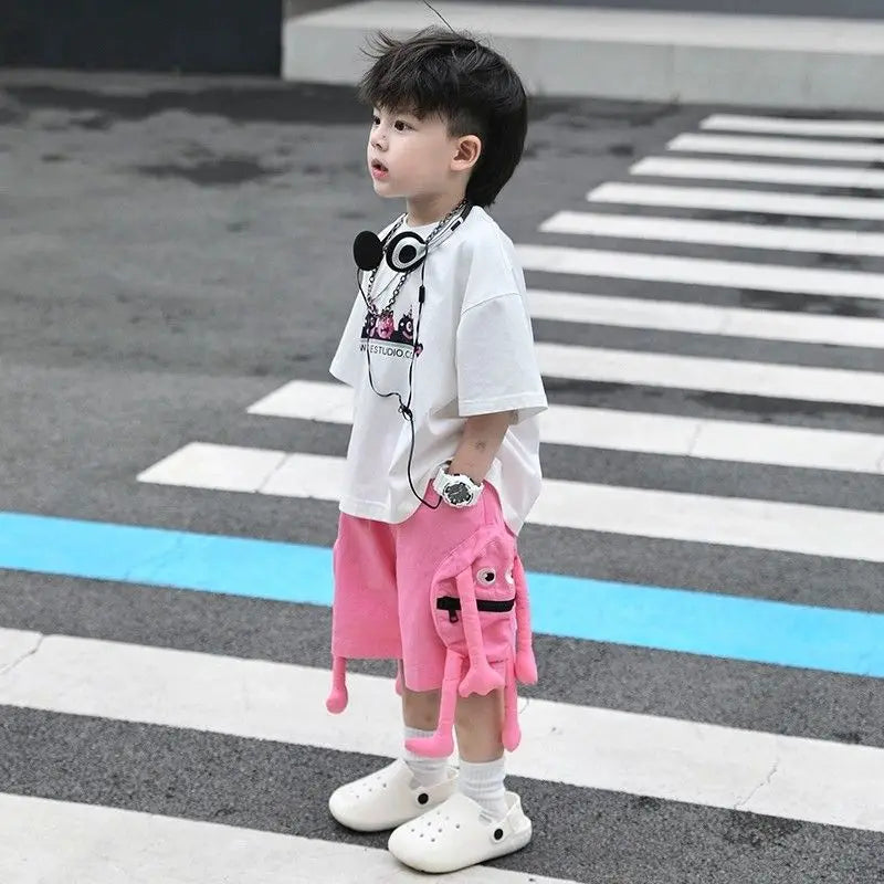 Korean Kids Outfit  Boys Summer Sports Set Outdoor Clothes for Children Pure Cotton Sleeveless T-shirt Shorts Two-piece Set
