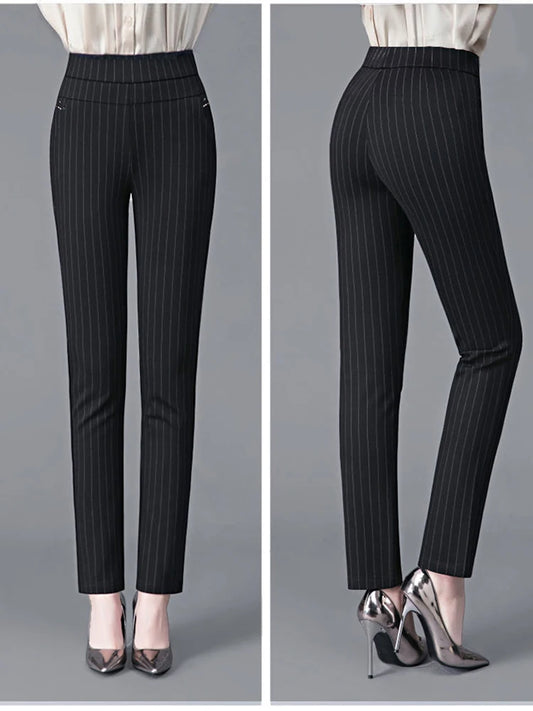 2025 Autumn Winter Casual Elegant Office Slimming Solid Color Fleecing Thick Thin Women's Pants Elastic Waist Tight Pencil Pants