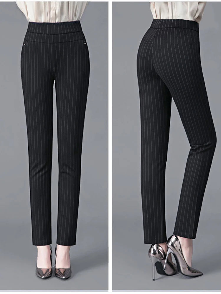 Autumn Winter Casual Elegant Office Slimming Solid Color Fleecing Thick Thin Women's Pants Elastic Waist Tight Pencil Pants