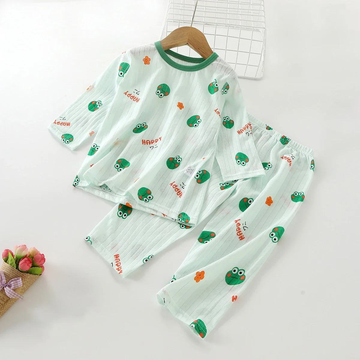 Summer Kids Pajama Set A-Class Cotton Long-Sleeve Carton Print Homewear Thin Breathable Air Conditioning Sleepwear