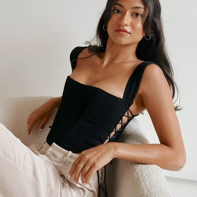Corset Top Sexy Lingerie for Women Ladies Summer Strap Tanks Bustiers Bodysuit Top Women Sexy Backless Bandage Skinny Crop