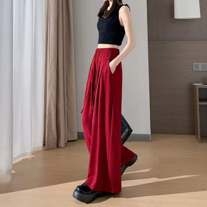 Female Trousers High Waist Trends 2025 Y2k Streetwear Chic And Elegant Xxl G Classic Quality Elastic Casual Women's Pants Fluid