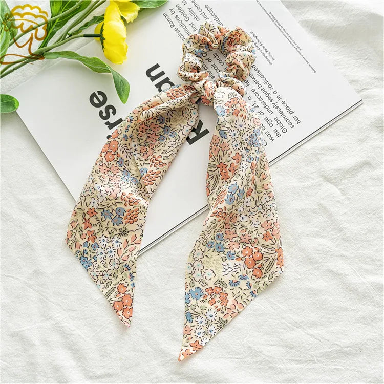 Women's Hair Accessories Girl Lady Elastic Headband Scrunchies With Ribbon Floral Design Trend Bandana Band Headbands Fashion