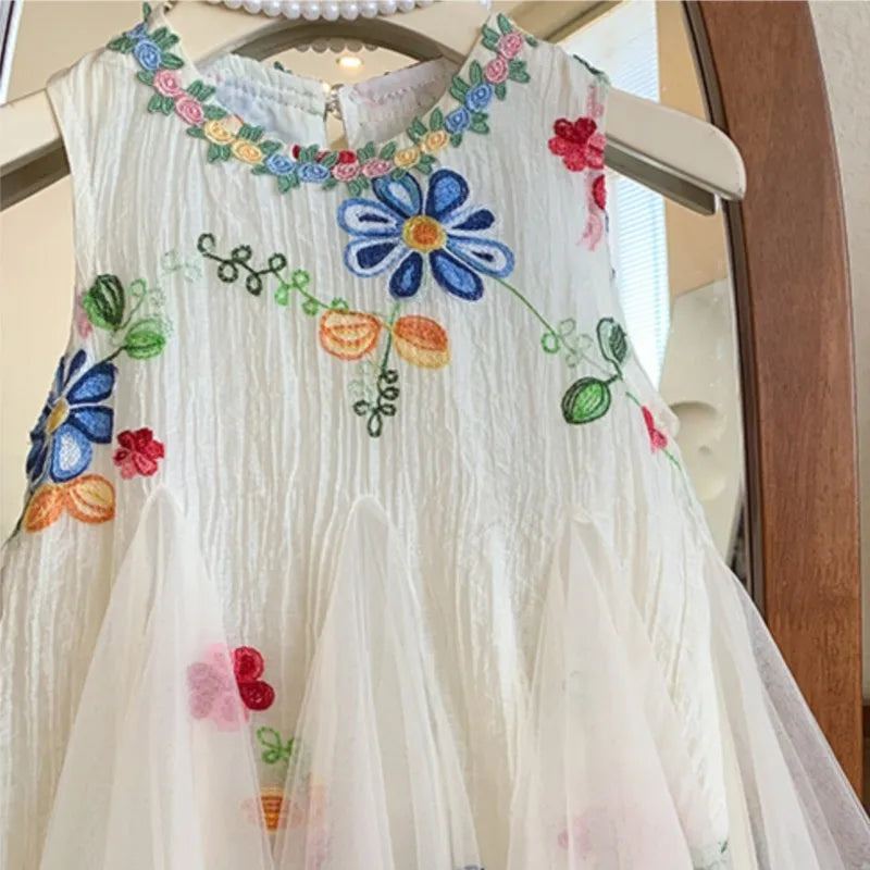 Baby Girl Princess Floral Embroidery Dress Toddler Child Elegant Ruffled Vestido Party Birthday Dress Summer Baby Clothes 1-12Y