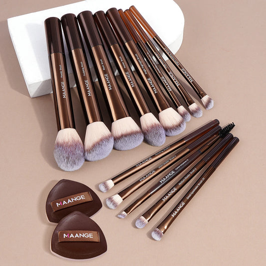 MAANGE 13pcs Premium Synthetic Hairs Makeup Brushes Soft Gentle for Foundation Eyeshadow Powder with 2pcs Air Cushion Puffs Kit