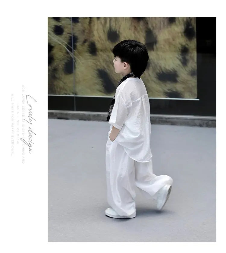 Chinese Style Teenage 2Pcs Set Ultrathin Kids Boy Spring Summer T shirt Top + Pant Casual Teen Boy Clothing Children's Costume