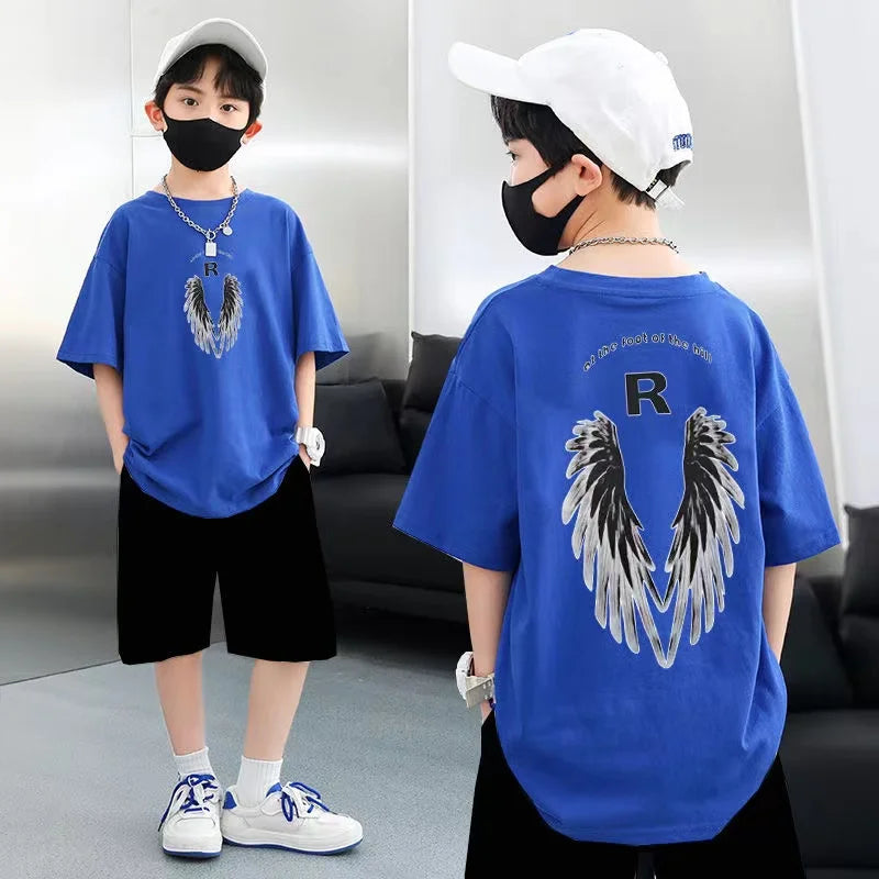 Summer Kid Boys Clothes Set Children Girls Wing Printed Short Sleeve T-Shirts And Shorts 2 Pieces Suit Baby Tracksuits