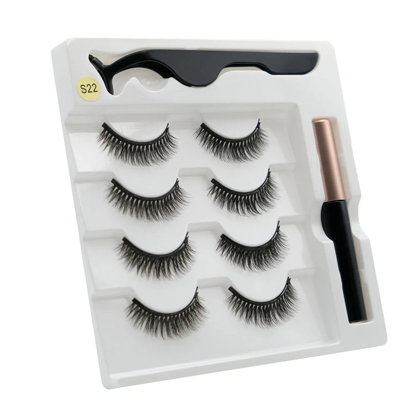 3/5 Pairs of Magnetic Eyelashes Natural Lashes Handmade 3D Lashes Makeup Eyeliner Reusable Makeup Set Magnetic Pen for Eyelashes