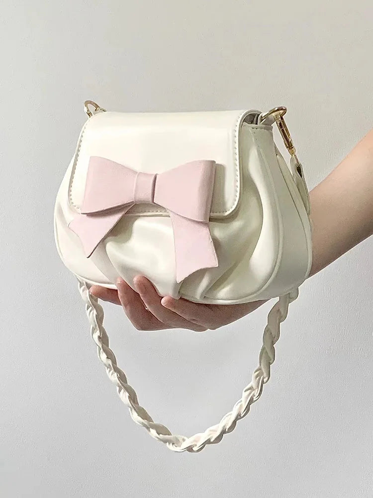 Beautiful Women Bag Bow Small Round Bag Pleated Cloud Bag Soft Versatile Shoulder Messenger Bags