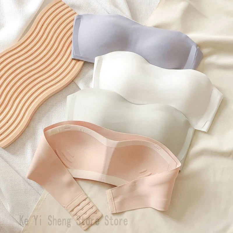 Strapless women's no-scar, no-steel rims, top support, close-fitting bra, small breasts make larger, detachable shoulder straps