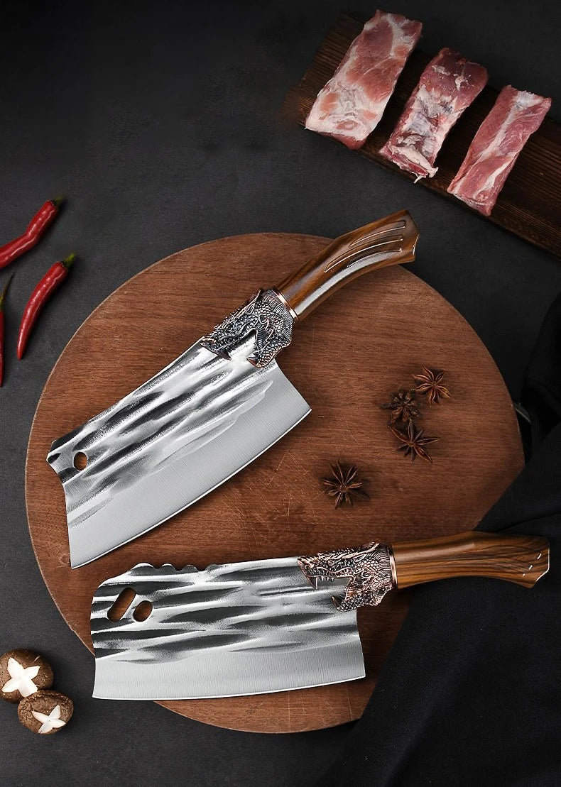 Loong Head Handle Chopping Knife Handmade Forged Bone Knife Butcher Chef's Slicing Knives Cleaver Cooking Knife Kitchen Utensil