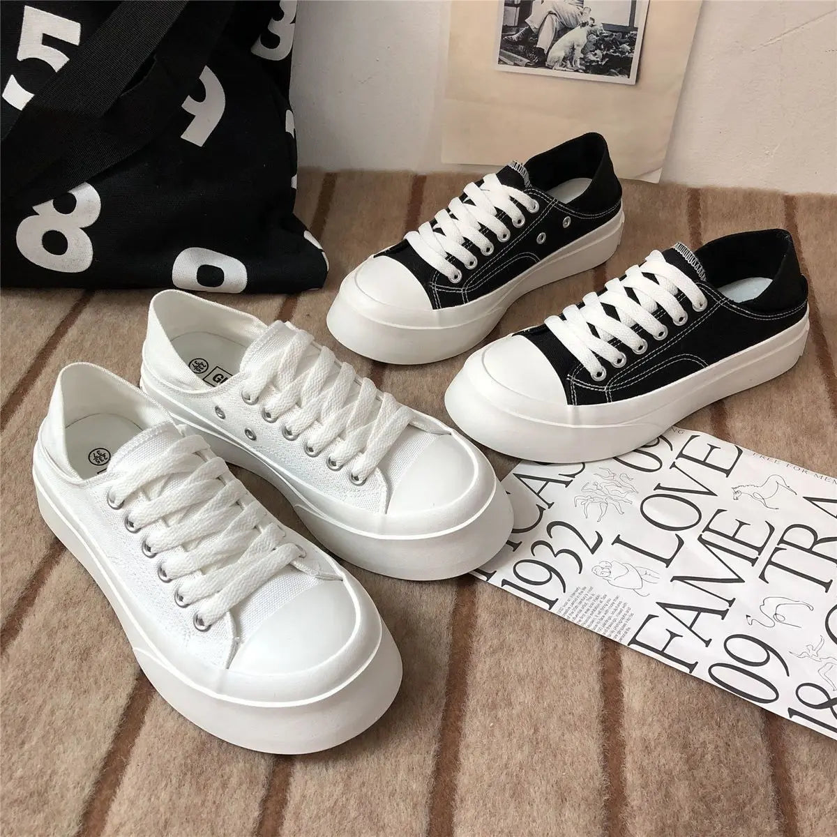 Women's Shoes Round Toe Female Footwear Canvas White High On Platform Stylish Offer New Arrival 2025 Cheap Low Price Urban