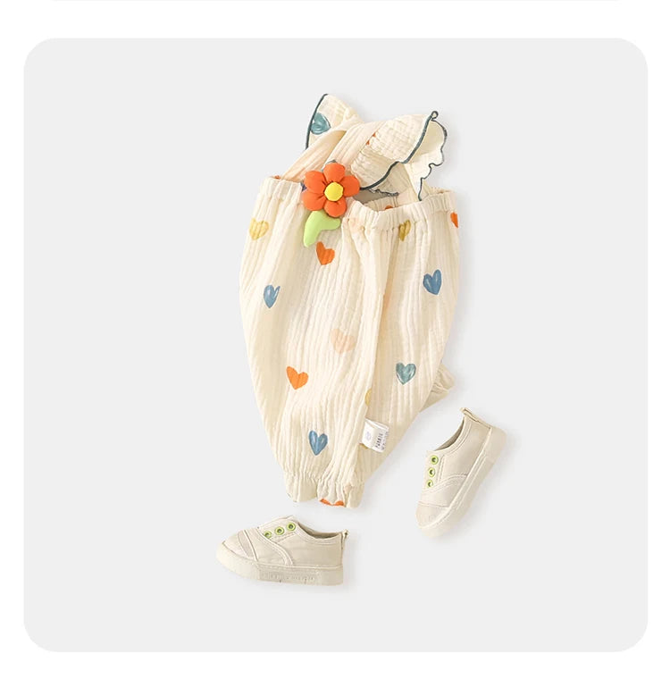 Summer Sweet Sle Baby Girl Rer Print Thin Svel Clothes for Babies Heart Pattern Cler Suit Casual Summer Outfit