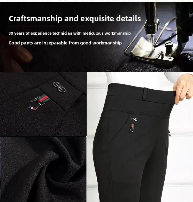High Waist Loose Fit Elastic Mom Pants Women's Casual Trousers Spring Autumn Long Pants for Elderly Ladies Straight Leg