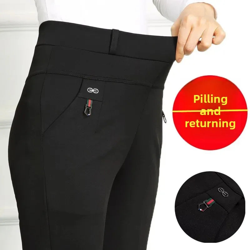 High Waist Loose Fit Elastic Mom Pants Women's Casual Trousers Spring Autumn Long Pants for Elderly Ladies Straight Leg