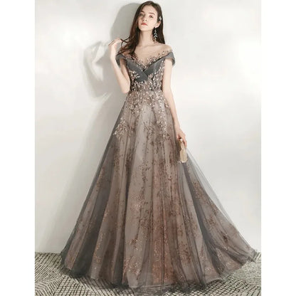 Banquet Evening Dress Dress Female 2025 New Style Temperament Company Annual Meeting Birthday Glitter Host Art Exam Tail Dress
