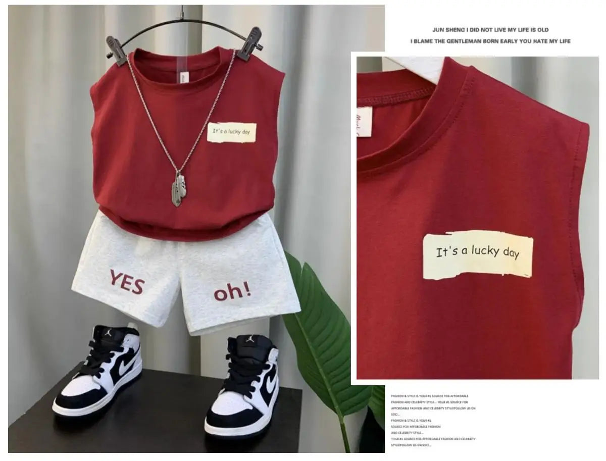 New Boys Baby Girl Summer Vest Set Summer Sleeveless Fashion Boys' and Children's Handsome Two Piece Set