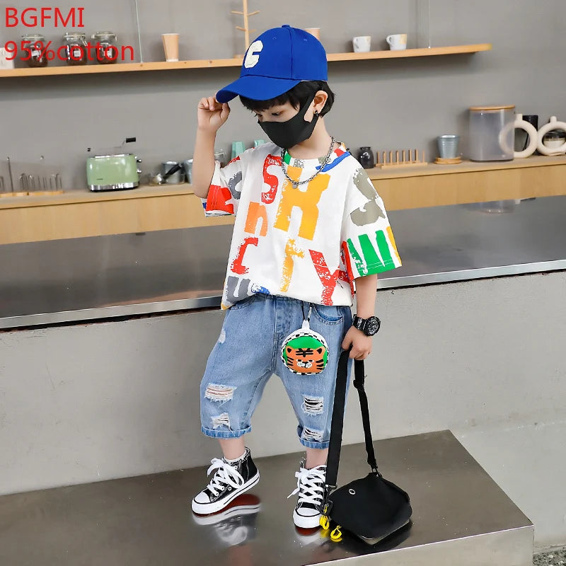 Children Clothing Korean Cotton Short Sleeve Print Shirt+Shorts Set for Toddler Boy Baby Summer Thin Casual Fashion Outfit