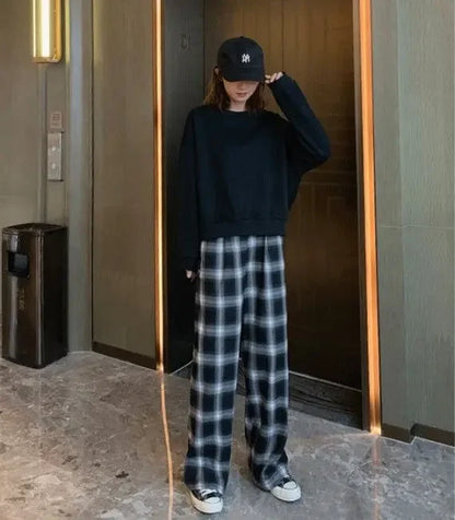 High Waist Plaid Wide Leg Pants Women Loose Straight Casual Slimming Spring Autumn New Style Chinese Brand AE Stock