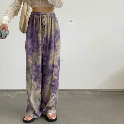 Thai Print Heart Wide Leg Pants Women Summer Thin Loose plus Size High Waist Slimming Long Trousers Casual Fashion plus Size