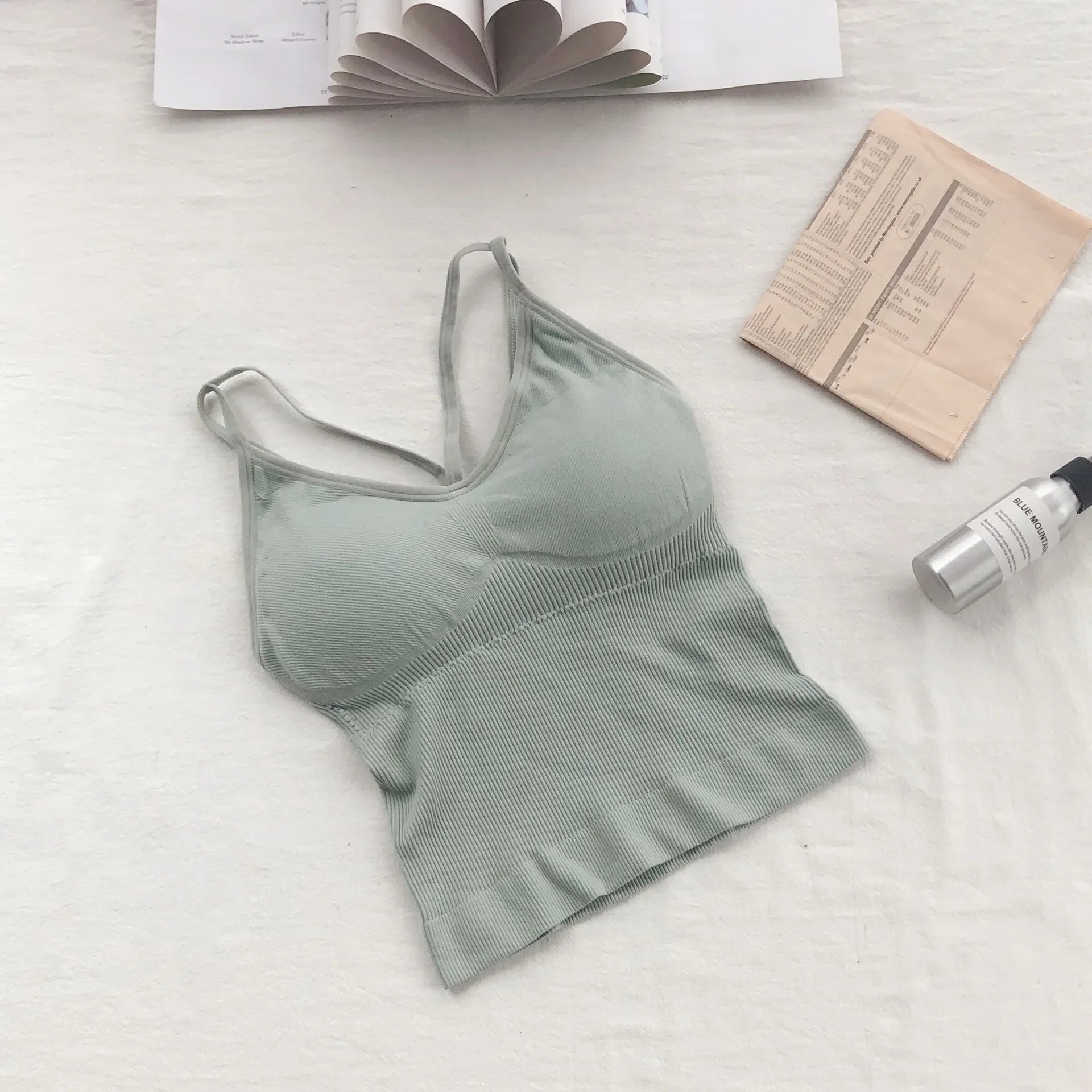 Women's Underwear Seamless Body-fitting Vest Wrapped Detachable Chest Pad Cut Top Elastic Sexy Cross Open Back V-neck Vest Bra