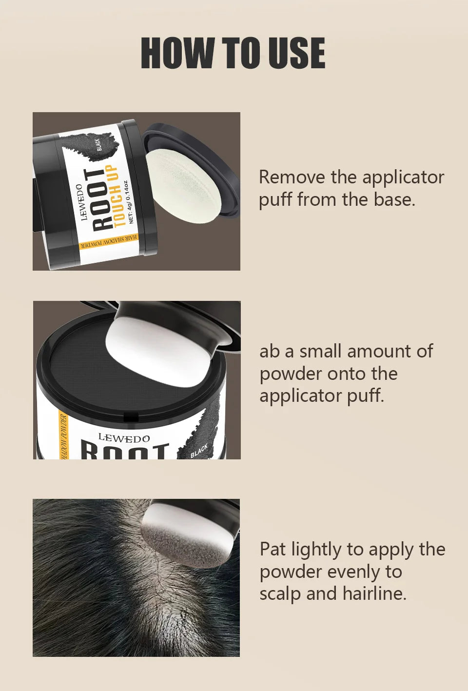 Lewedo Hair Line Powder 4g Black Root Cover Up Natural Instant Waterproof Hairline Shadow Powder Hair Concealer Coverage