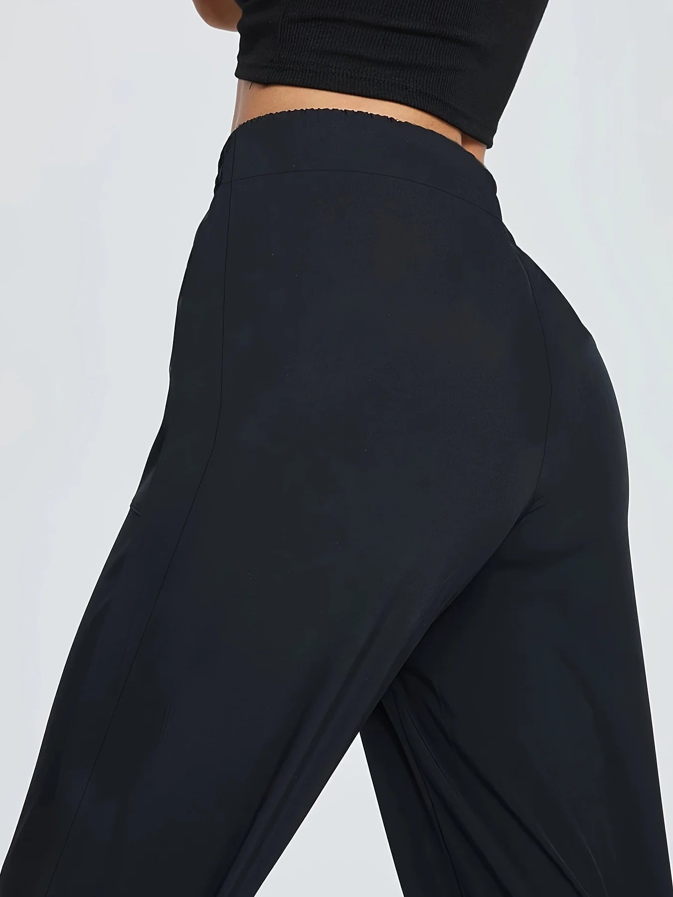 Sophisticated Straight Leg Trousers Women Elastic Waist Slimming Black Daily Office Casual Pants 
