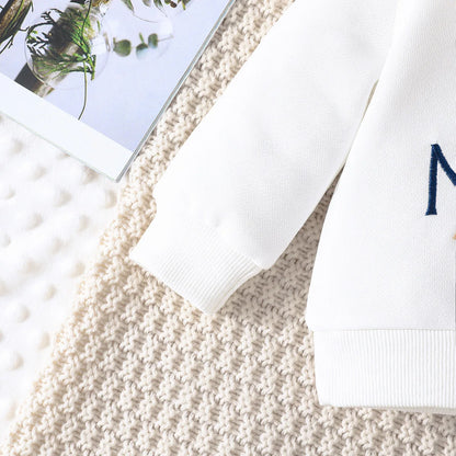 Boys and Girls Autumn and Winter New Cartoon Letter Hat Bear Embroidered Long Sleeve Hoodie Long Pants Two Piece Set