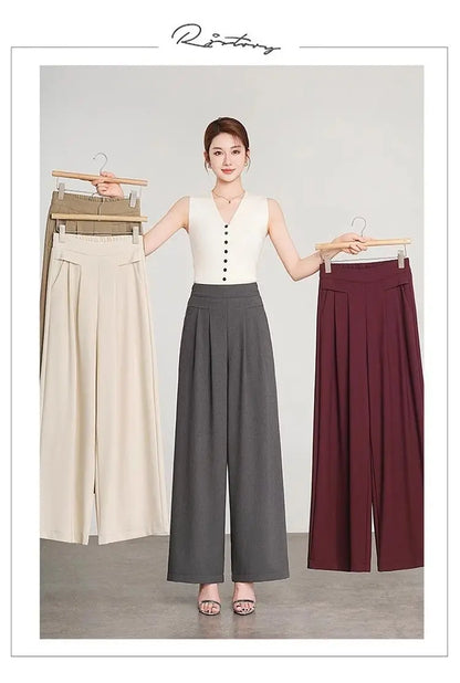 Women's Black High Waist Wide Leg Pants Pleated Loose Fit Formal Casual Trousers
