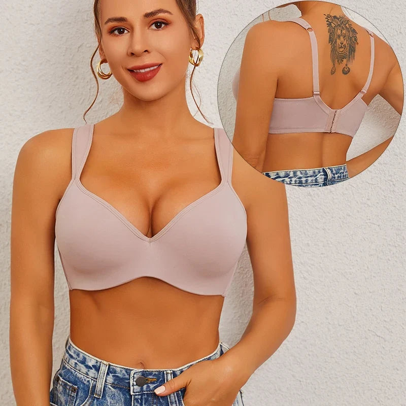 FINETOO Sexy Women Plus Size Underwire Full Coverage Unlined Seamless Bra Wide Straps Wireless Bras for Women Push Up Brassiere