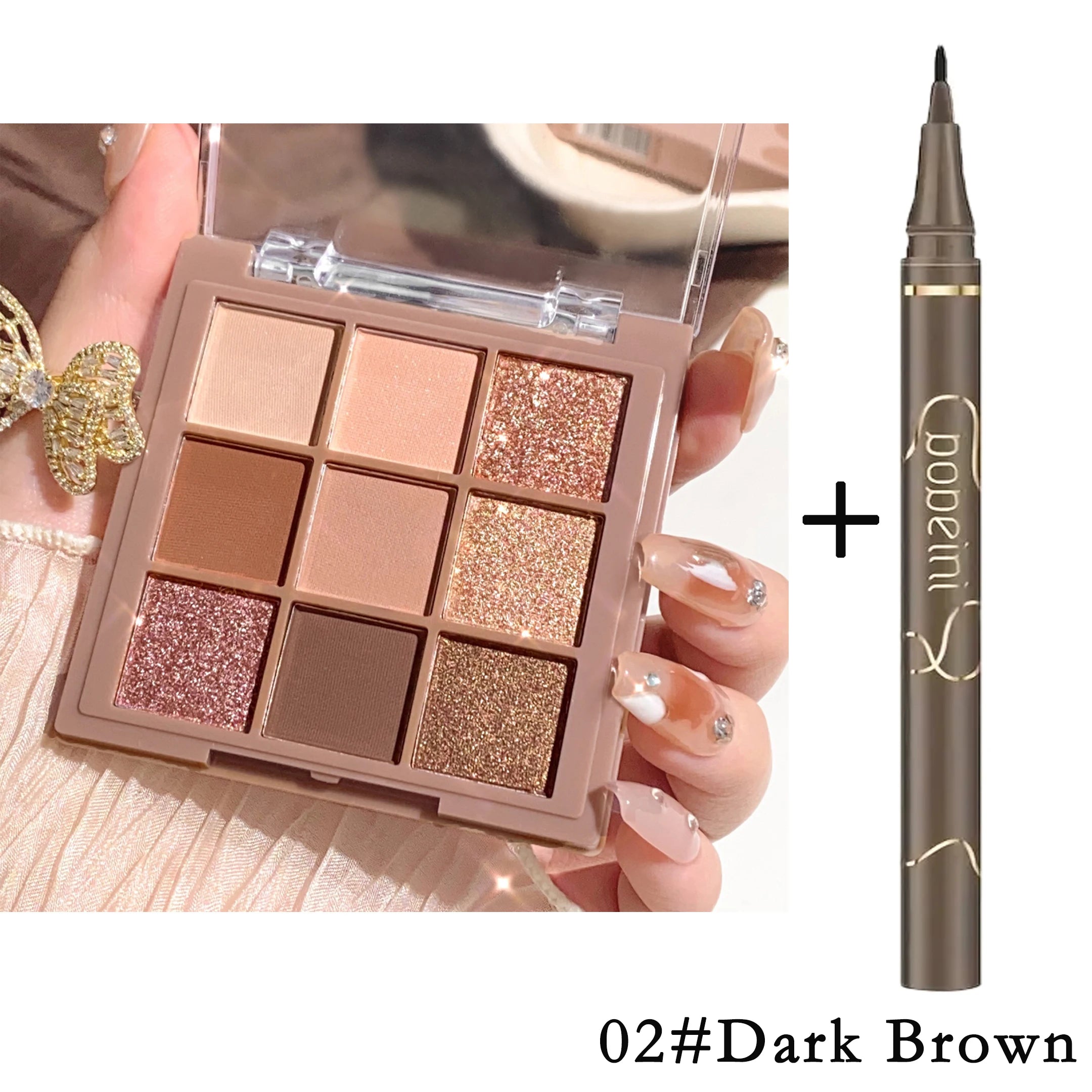 Luxurious  color eyeshadow palette - Velvet matte and shimmer effect, durable waterproof, berry, brown and nude tones