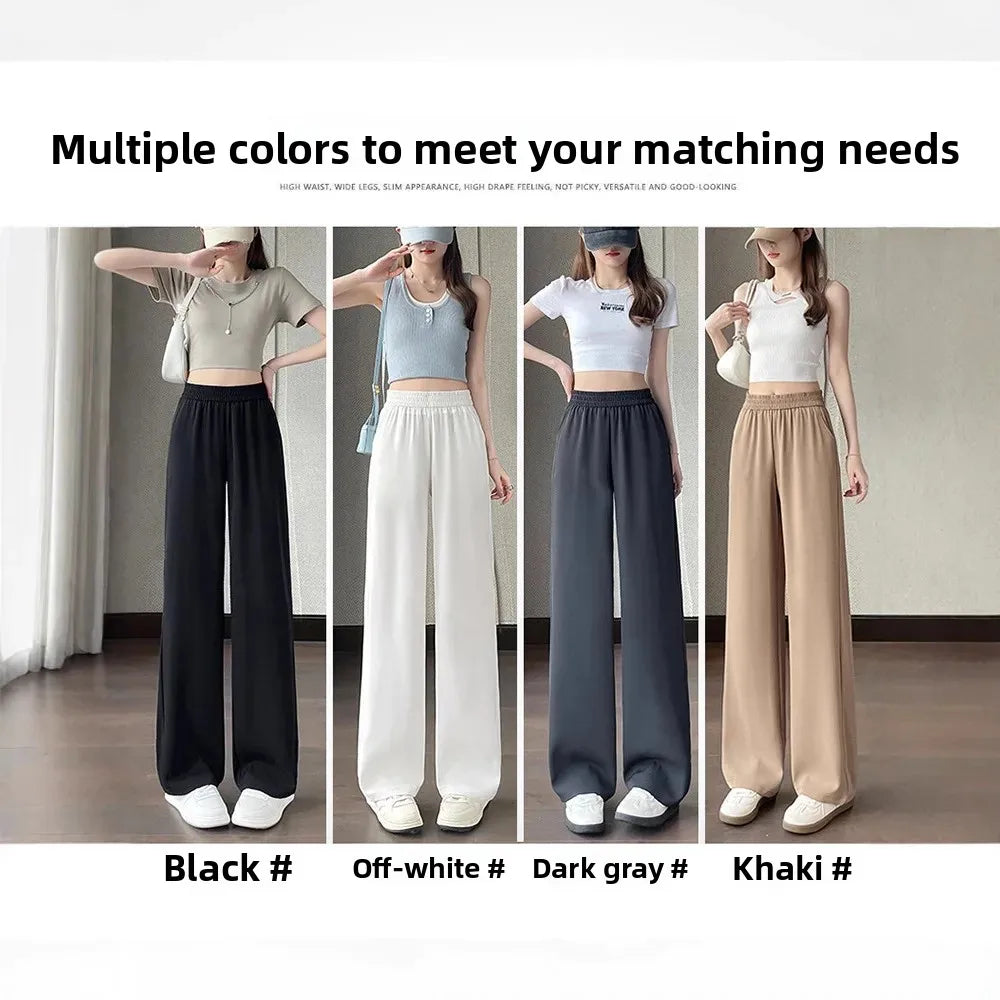 Slim Wide Leg Pants High Waist Drapey Thin Ice Silk Grey Small Size Straight Cut Women's Summer Trousers Long Pants